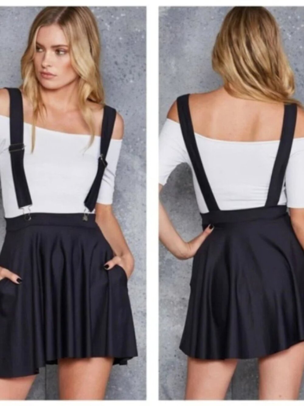 Blackmilk Matte Pinafore Pocket Skater Skirt - L  Black